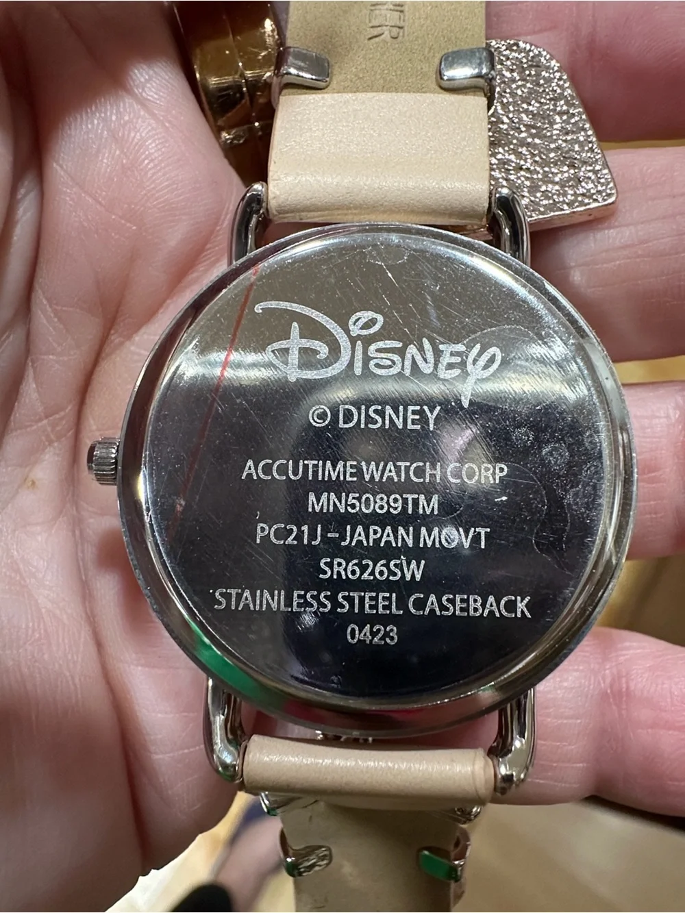 Disney Watch with Gold-Tone Case and Beige Strap